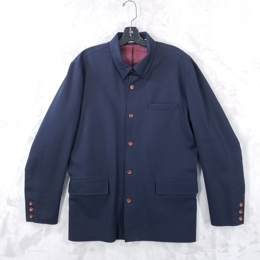Williams & Kent Shirt Jacket Large Navy Cotton Sport Coat Lined Pockets Luxury